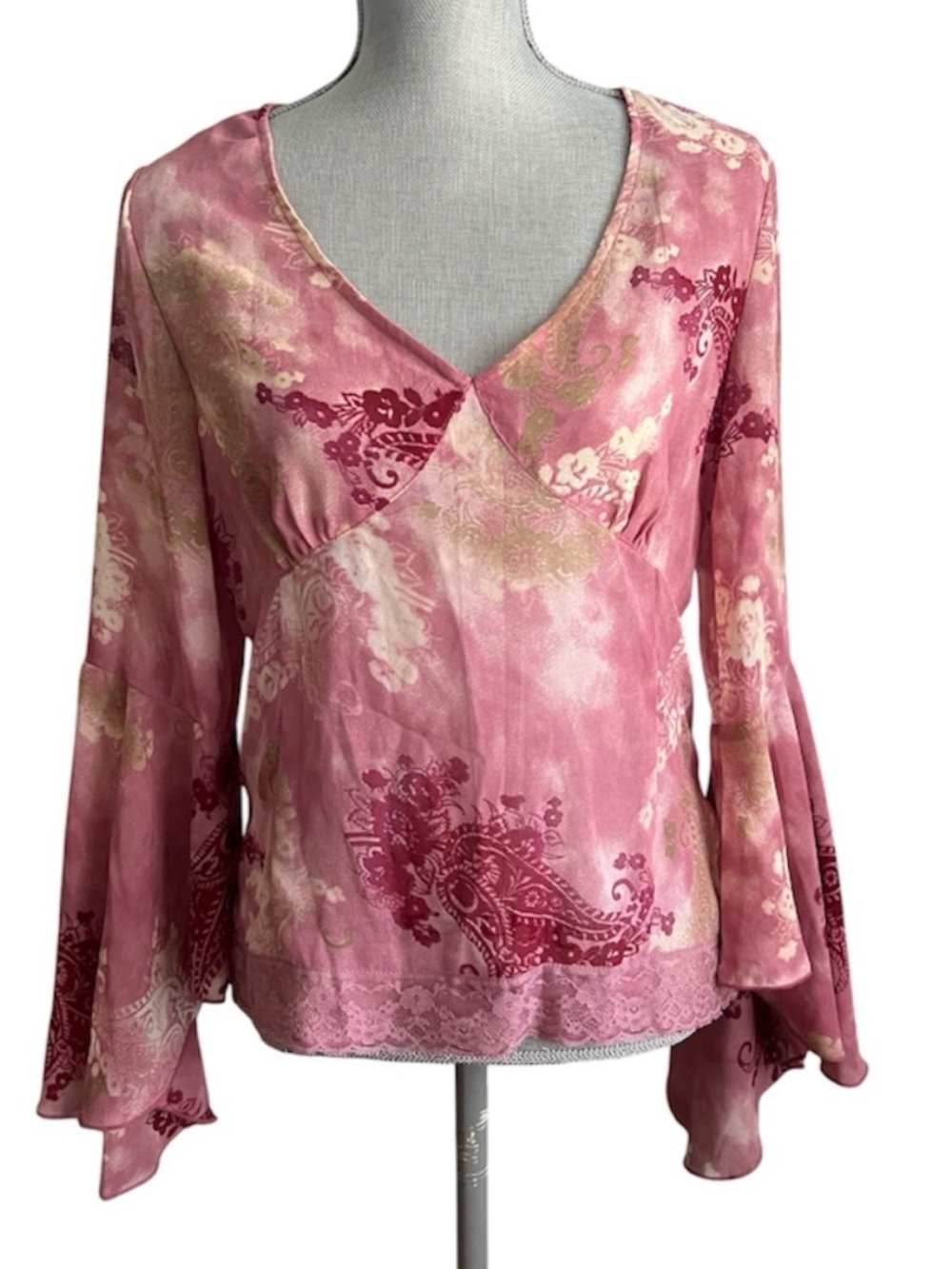 Y2K George Pink Paisley Print Blouse
